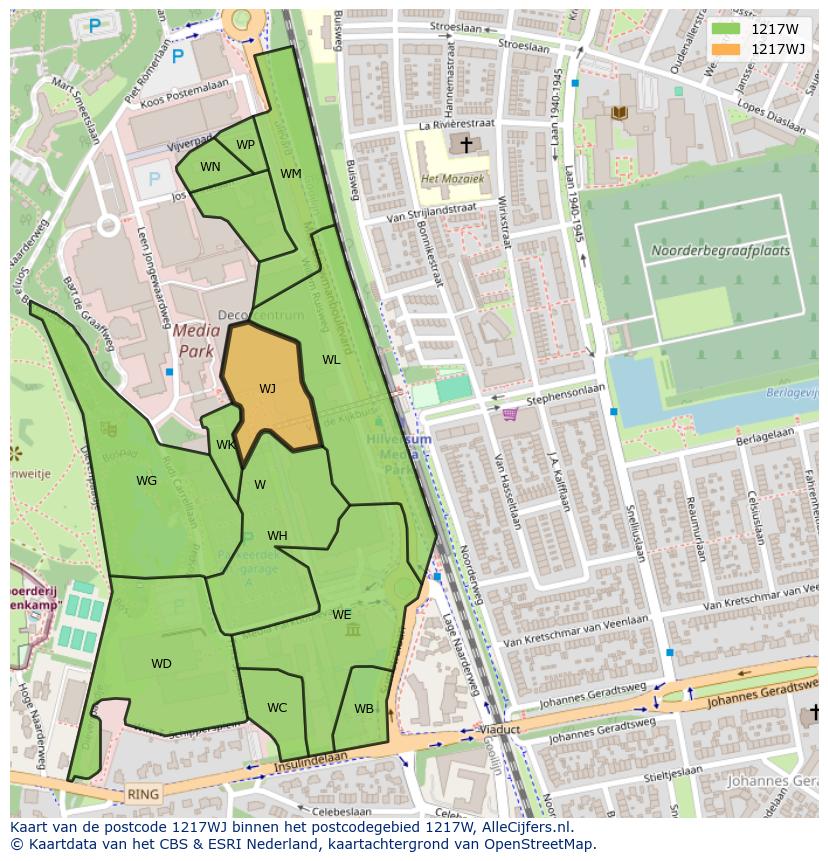 Afbeelding van het postcodegebied 1217 WJ op de kaart.