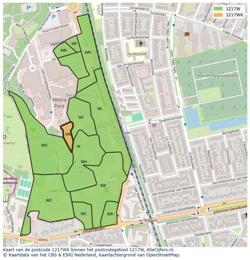 Afbeelding van het postcodegebied 1217 WK op de kaart.
