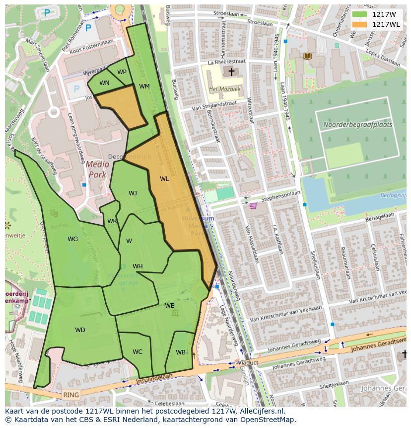 Afbeelding van het postcodegebied 1217 WL op de kaart.