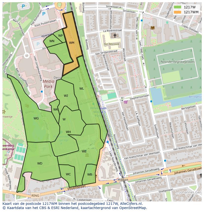 Afbeelding van het postcodegebied 1217 WM op de kaart.