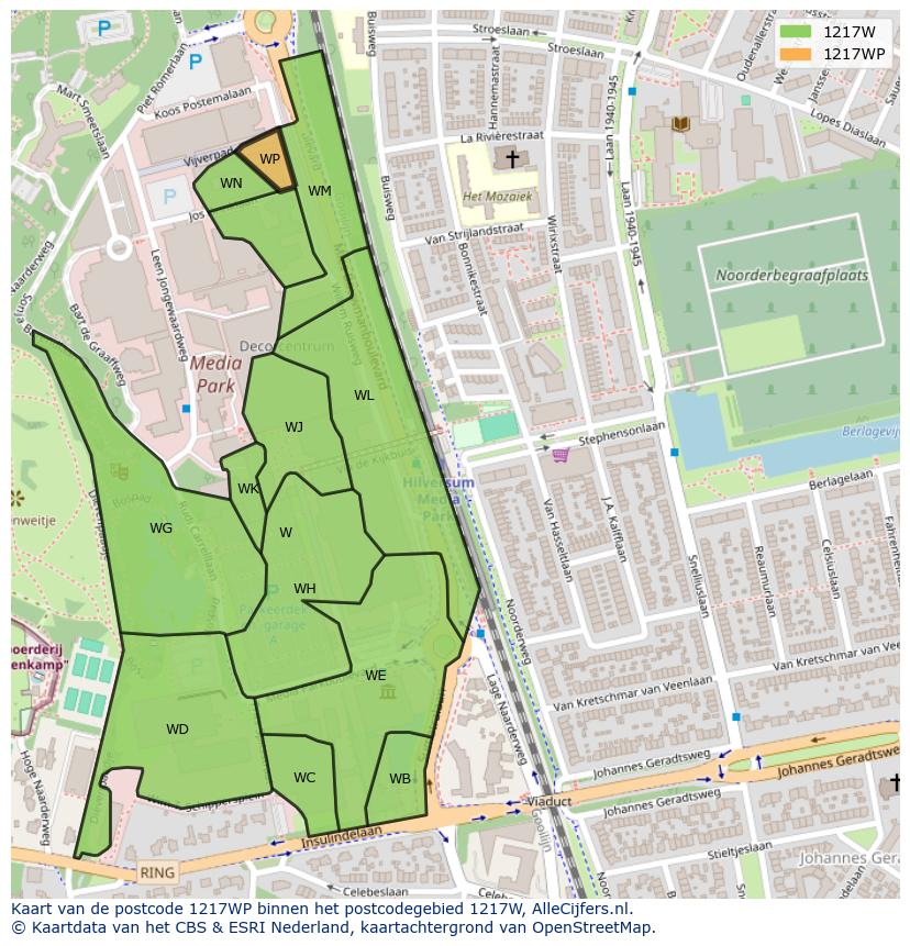 Afbeelding van het postcodegebied 1217 WP op de kaart.