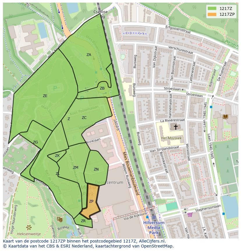 Afbeelding van het postcodegebied 1217 ZP op de kaart.