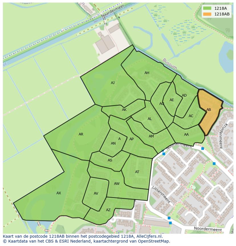 Afbeelding van het postcodegebied 1218 AB op de kaart.