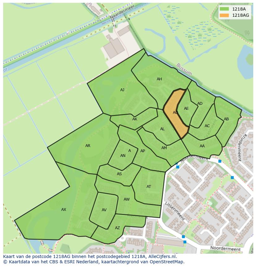 Afbeelding van het postcodegebied 1218 AG op de kaart.