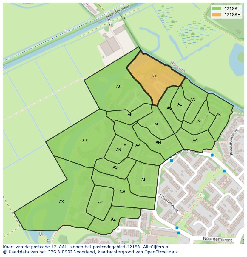 Afbeelding van het postcodegebied 1218 AH op de kaart.