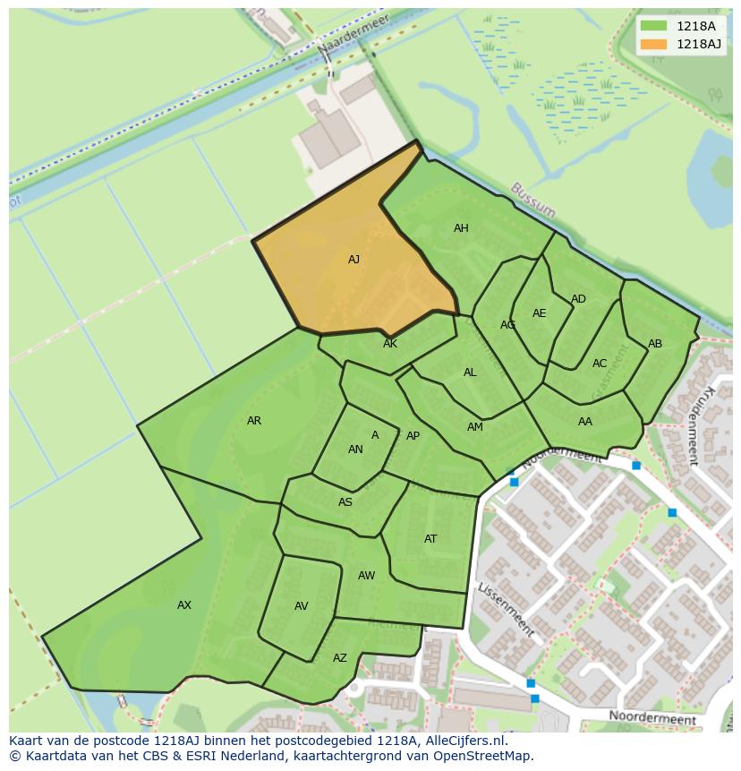 Afbeelding van het postcodegebied 1218 AJ op de kaart.