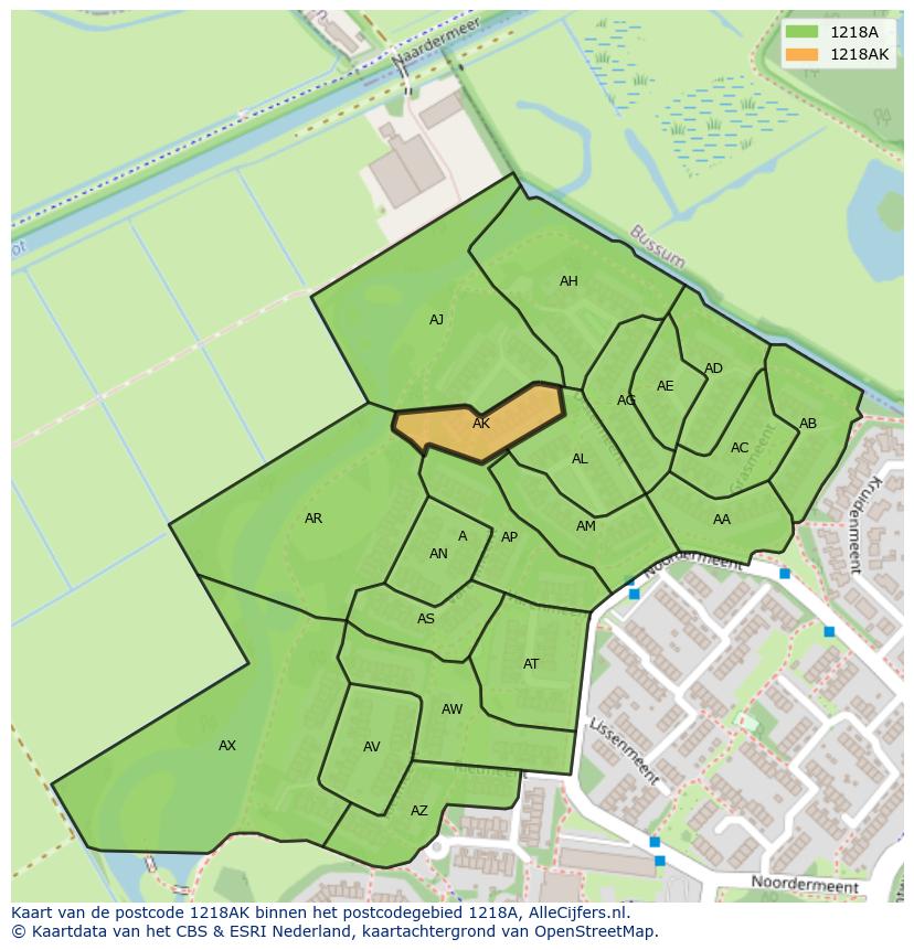 Afbeelding van het postcodegebied 1218 AK op de kaart.