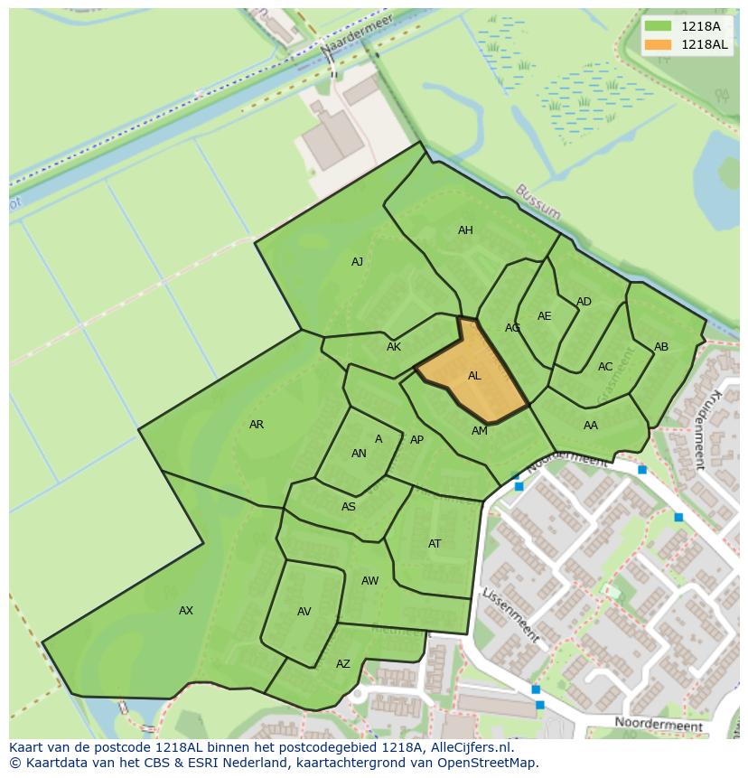 Afbeelding van het postcodegebied 1218 AL op de kaart.
