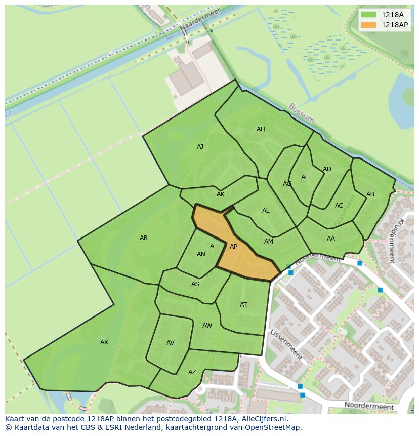Afbeelding van het postcodegebied 1218 AP op de kaart.