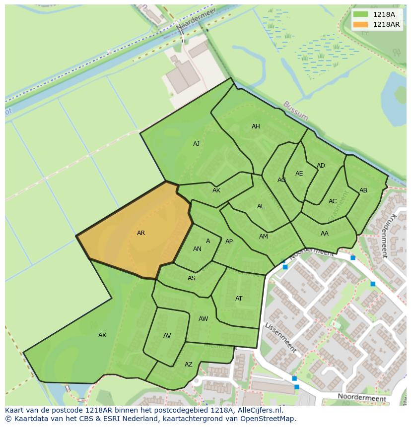 Afbeelding van het postcodegebied 1218 AR op de kaart.