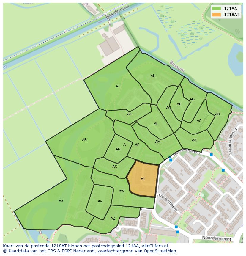 Afbeelding van het postcodegebied 1218 AT op de kaart.