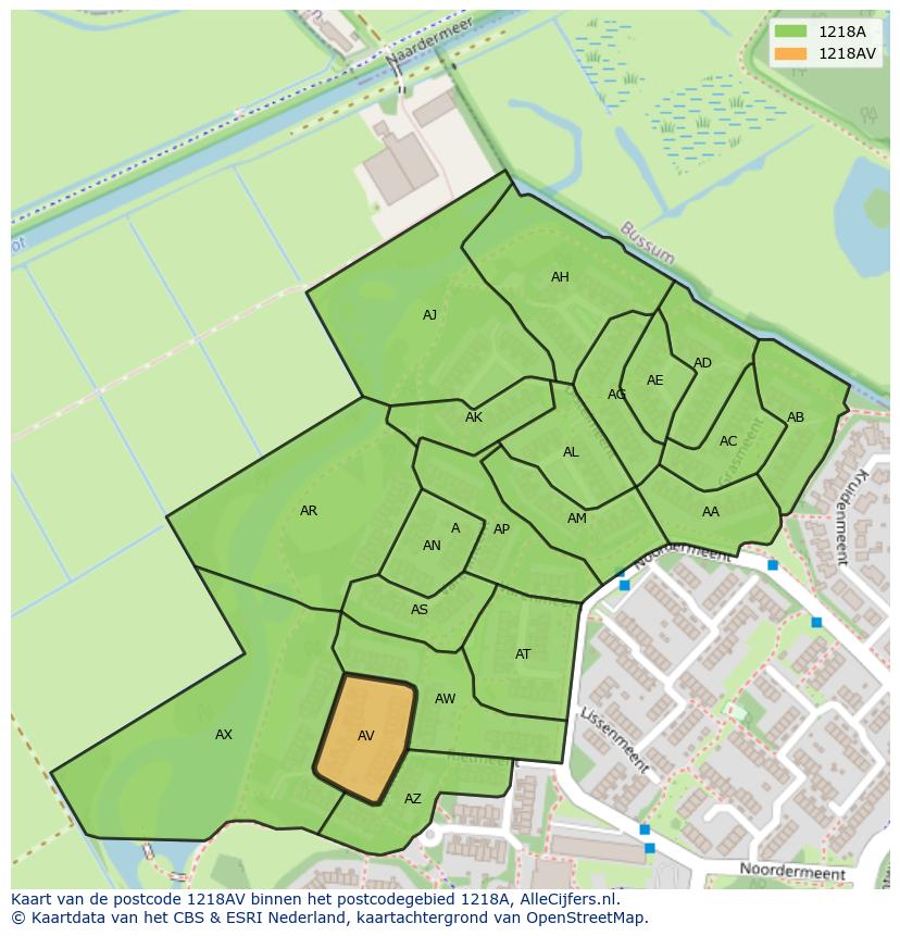 Afbeelding van het postcodegebied 1218 AV op de kaart.