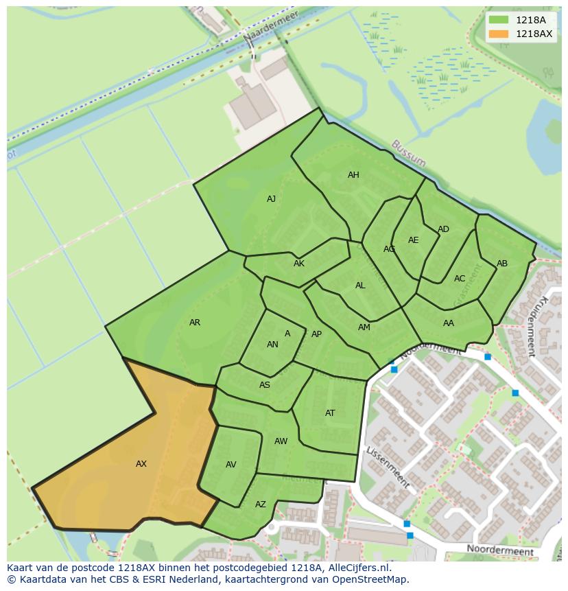 Afbeelding van het postcodegebied 1218 AX op de kaart.
