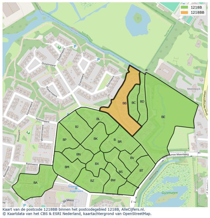 Afbeelding van het postcodegebied 1218 BB op de kaart.