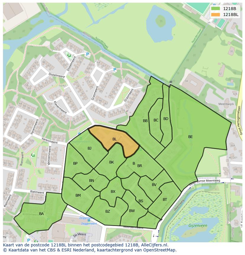 Afbeelding van het postcodegebied 1218 BL op de kaart.