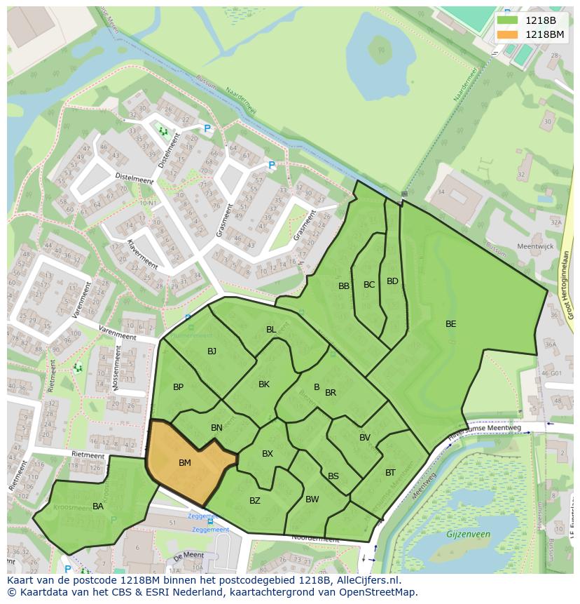 Afbeelding van het postcodegebied 1218 BM op de kaart.