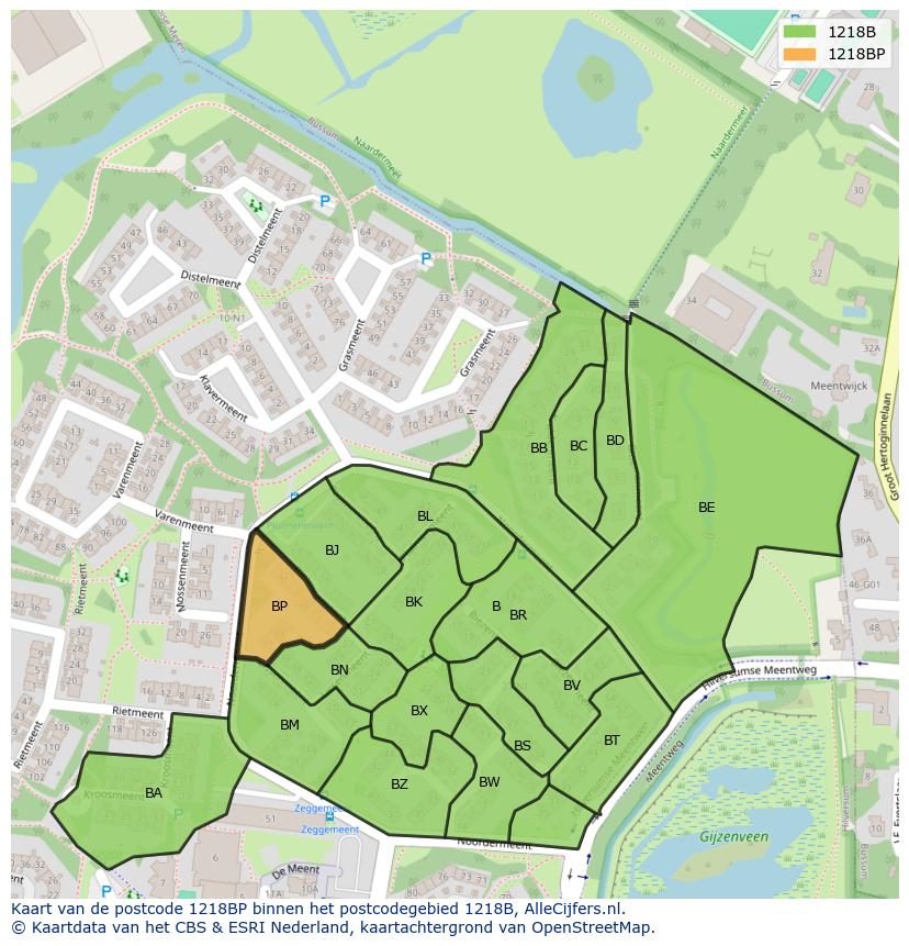 Afbeelding van het postcodegebied 1218 BP op de kaart.