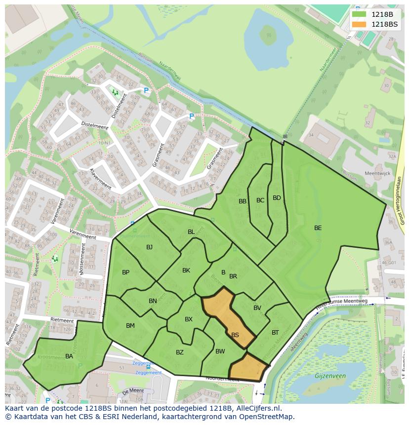 Afbeelding van het postcodegebied 1218 BS op de kaart.