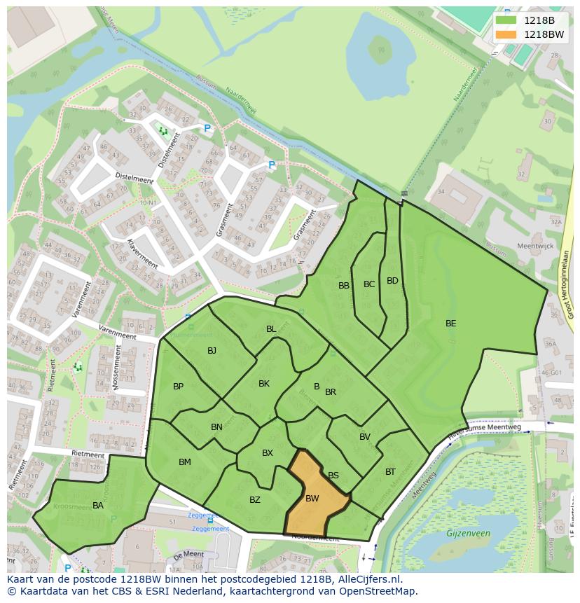 Afbeelding van het postcodegebied 1218 BW op de kaart.