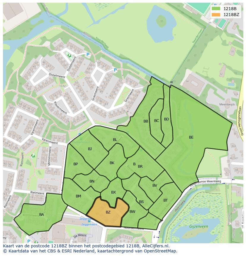 Afbeelding van het postcodegebied 1218 BZ op de kaart.