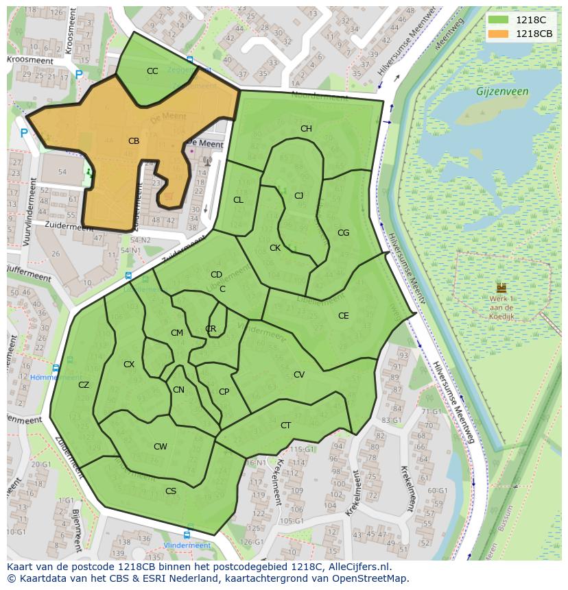 Afbeelding van het postcodegebied 1218 CB op de kaart.