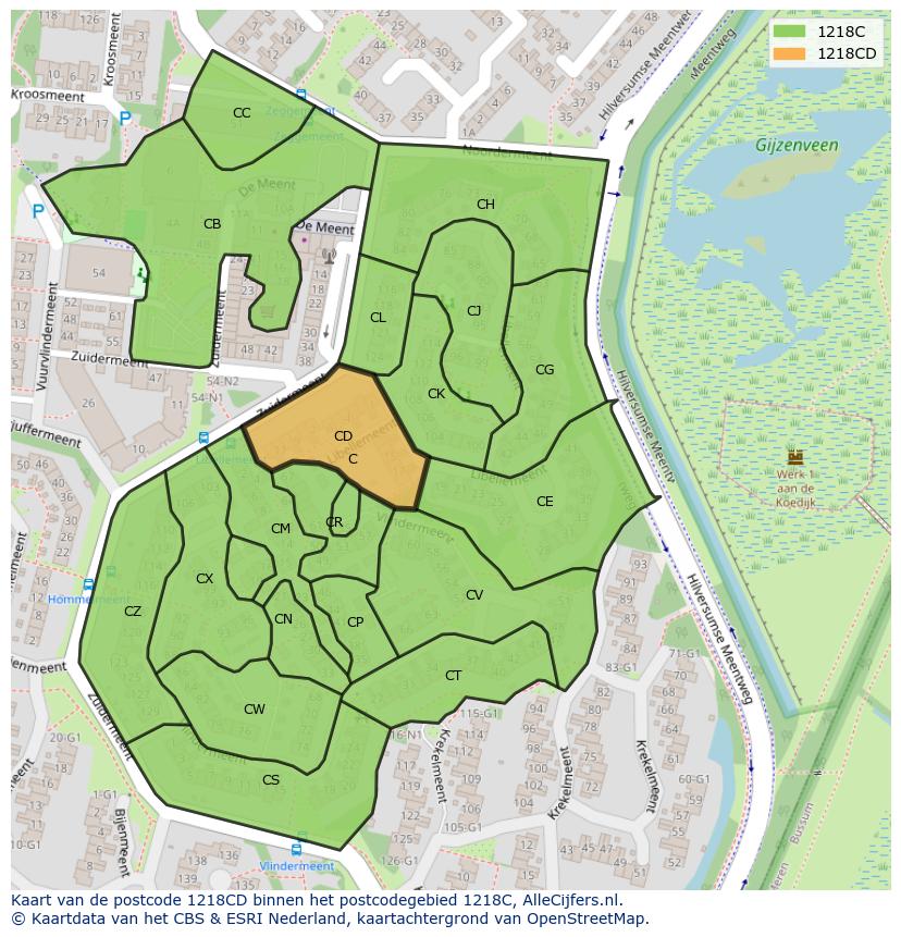 Afbeelding van het postcodegebied 1218 CD op de kaart.