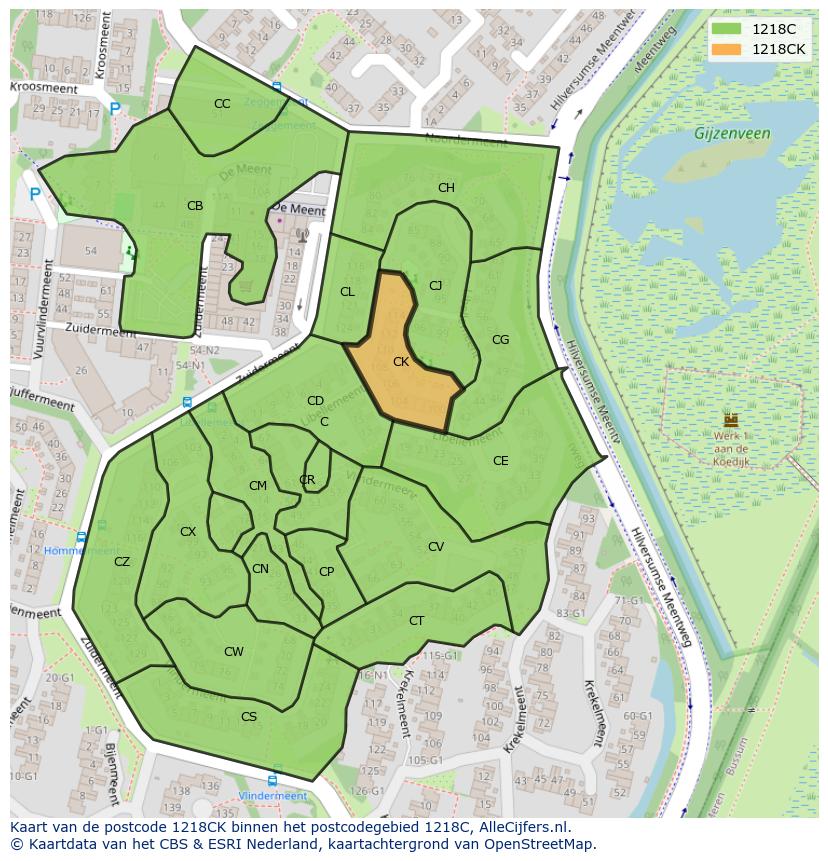 Afbeelding van het postcodegebied 1218 CK op de kaart.