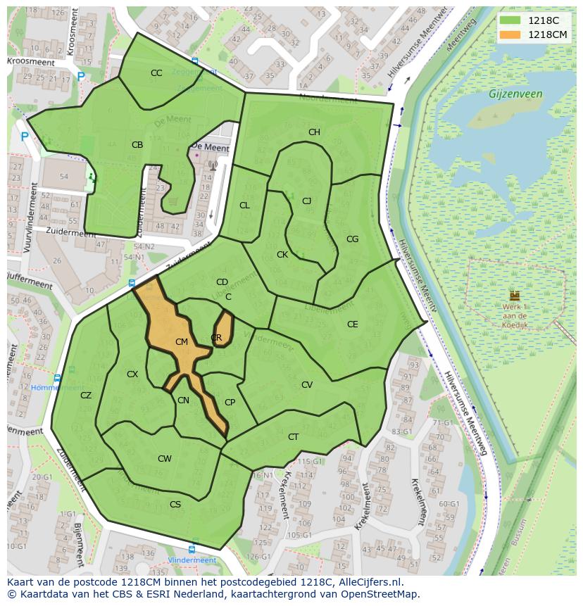 Afbeelding van het postcodegebied 1218 CM op de kaart.