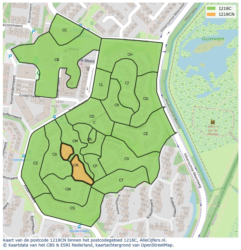 Afbeelding van het postcodegebied 1218 CN op de kaart.