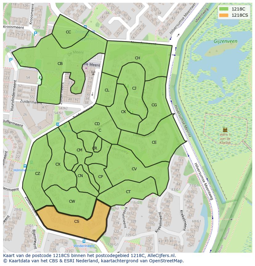 Afbeelding van het postcodegebied 1218 CS op de kaart.
