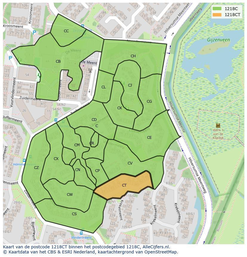 Afbeelding van het postcodegebied 1218 CT op de kaart.