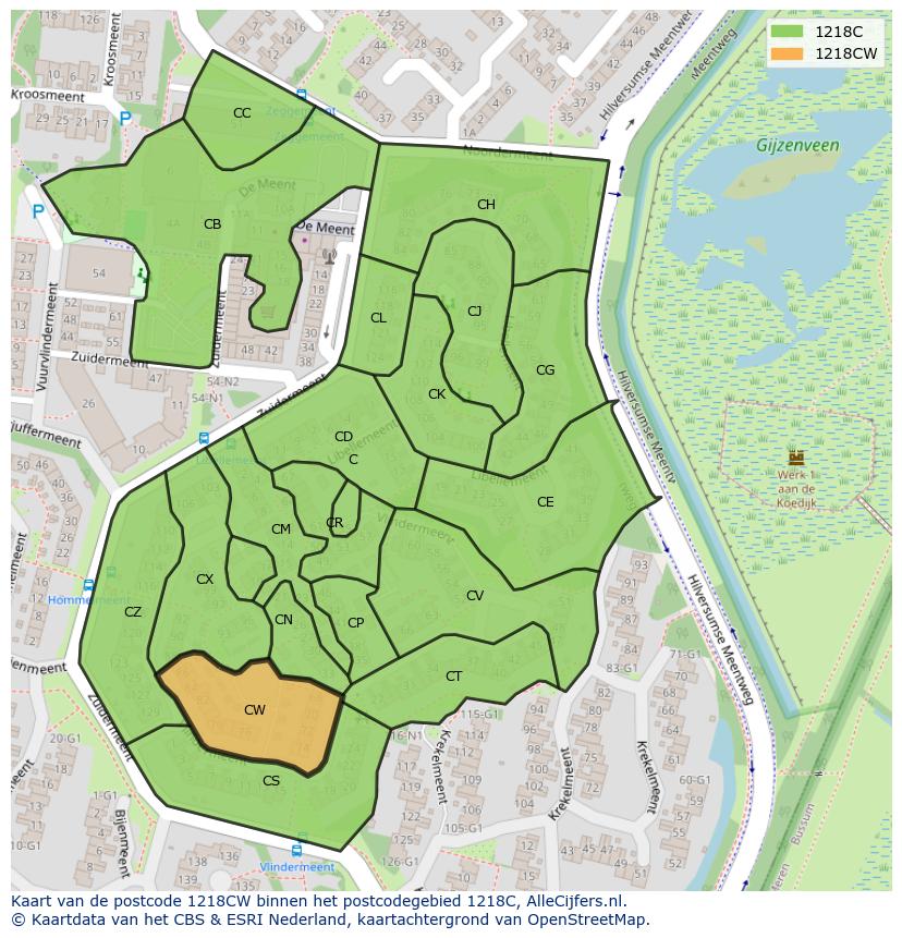 Afbeelding van het postcodegebied 1218 CW op de kaart.