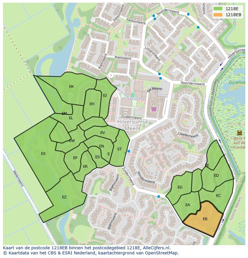Afbeelding van het postcodegebied 1218 EB op de kaart.