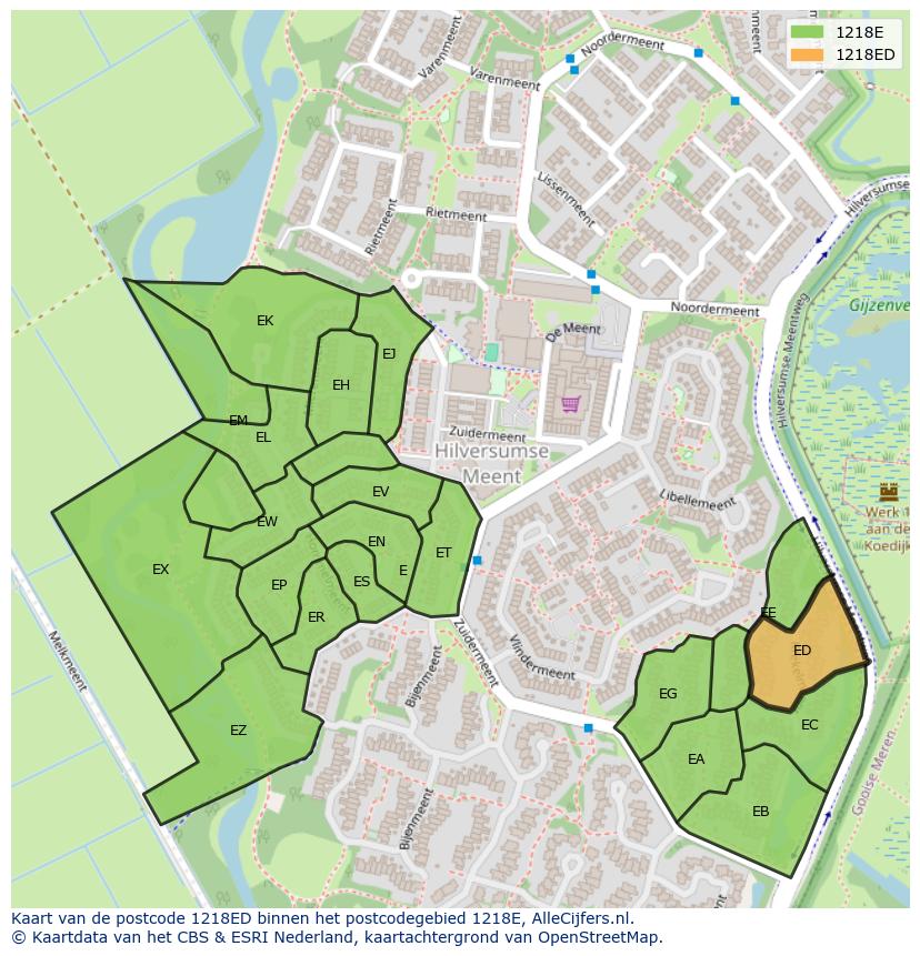 Afbeelding van het postcodegebied 1218 ED op de kaart.