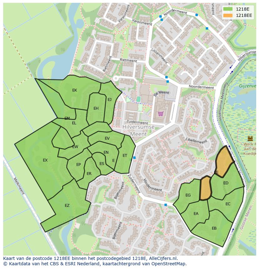 Afbeelding van het postcodegebied 1218 EE op de kaart.