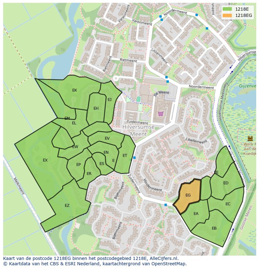 Afbeelding van het postcodegebied 1218 EG op de kaart.