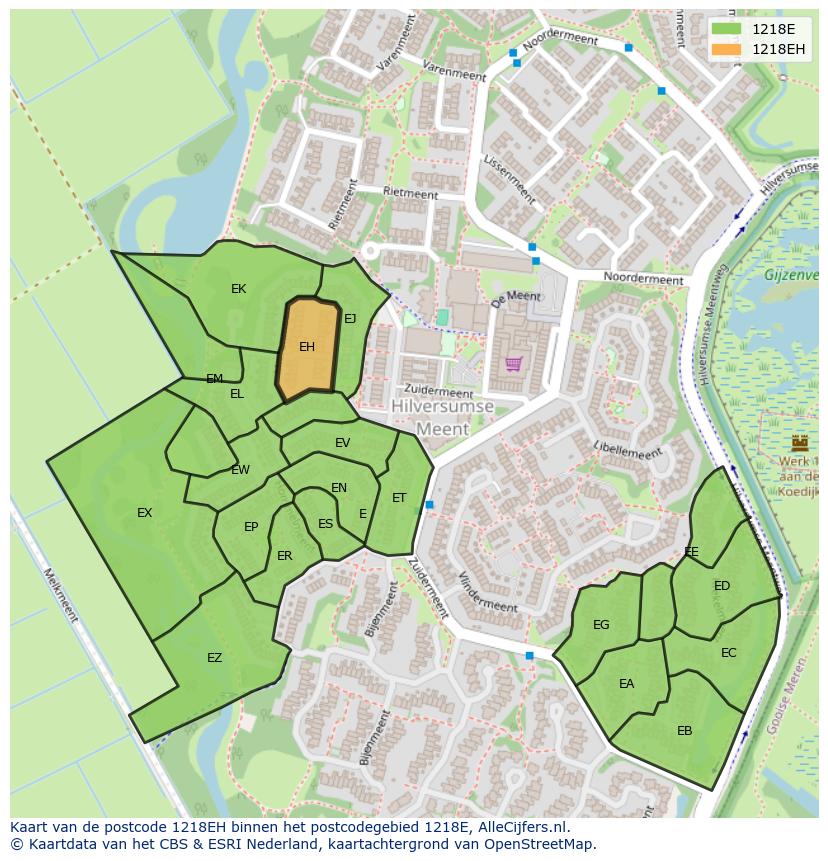 Afbeelding van het postcodegebied 1218 EH op de kaart.