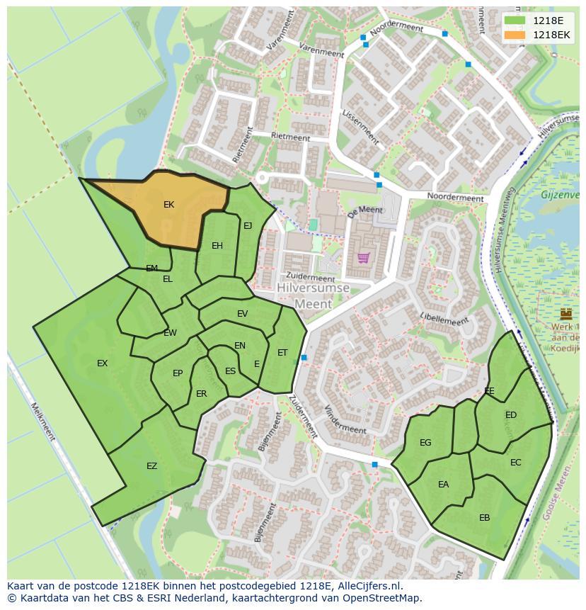 Afbeelding van het postcodegebied 1218 EK op de kaart.