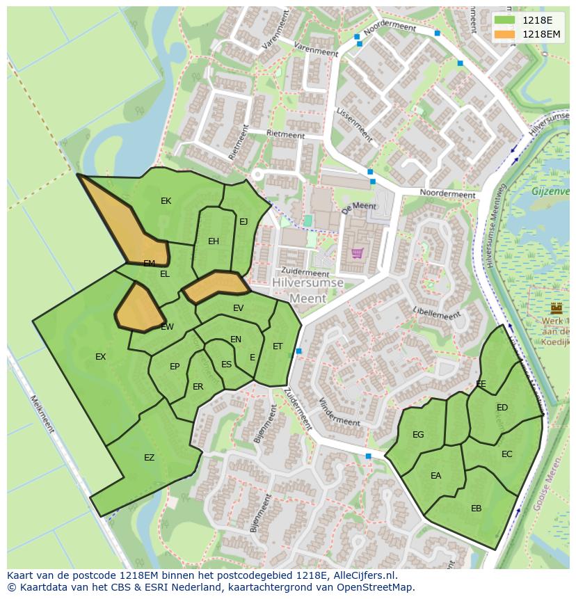 Afbeelding van het postcodegebied 1218 EM op de kaart.