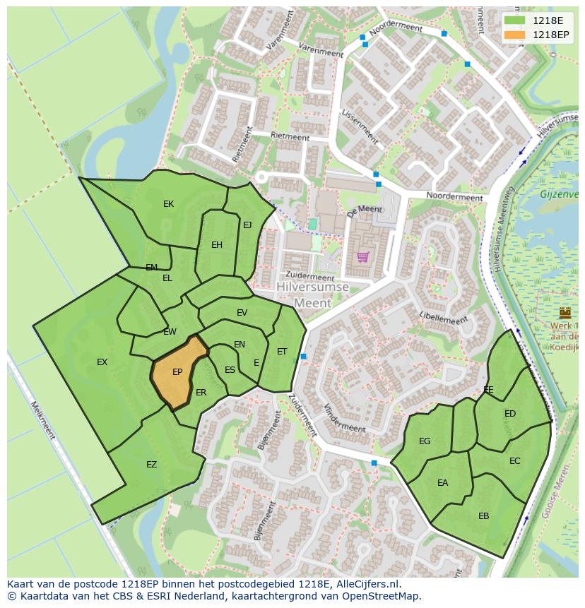 Afbeelding van het postcodegebied 1218 EP op de kaart.