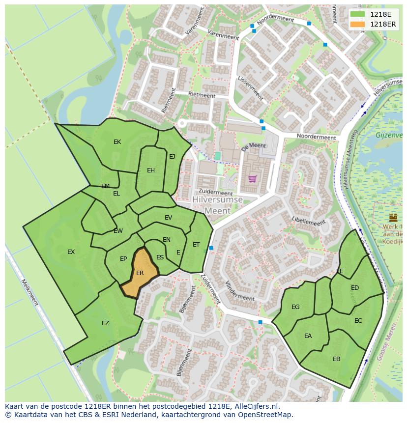 Afbeelding van het postcodegebied 1218 ER op de kaart.
