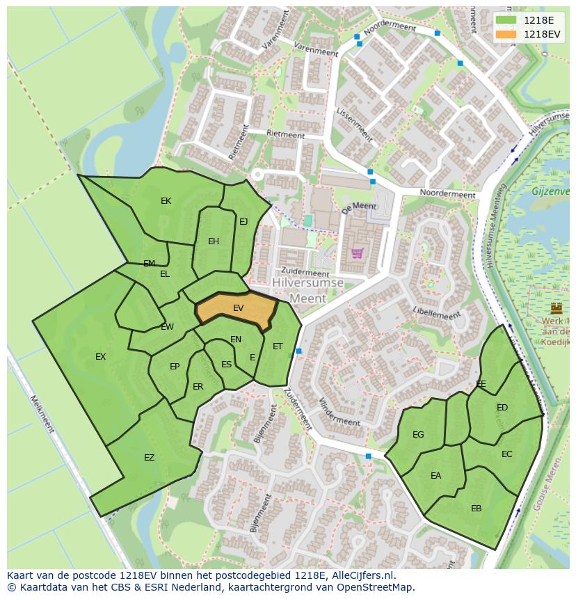 Afbeelding van het postcodegebied 1218 EV op de kaart.