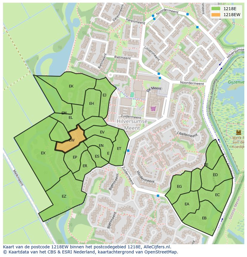 Afbeelding van het postcodegebied 1218 EW op de kaart.