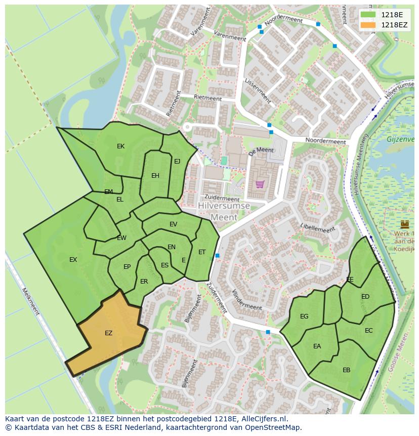 Afbeelding van het postcodegebied 1218 EZ op de kaart.