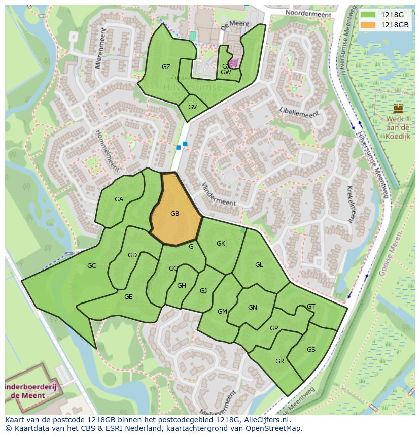 Afbeelding van het postcodegebied 1218 GB op de kaart.