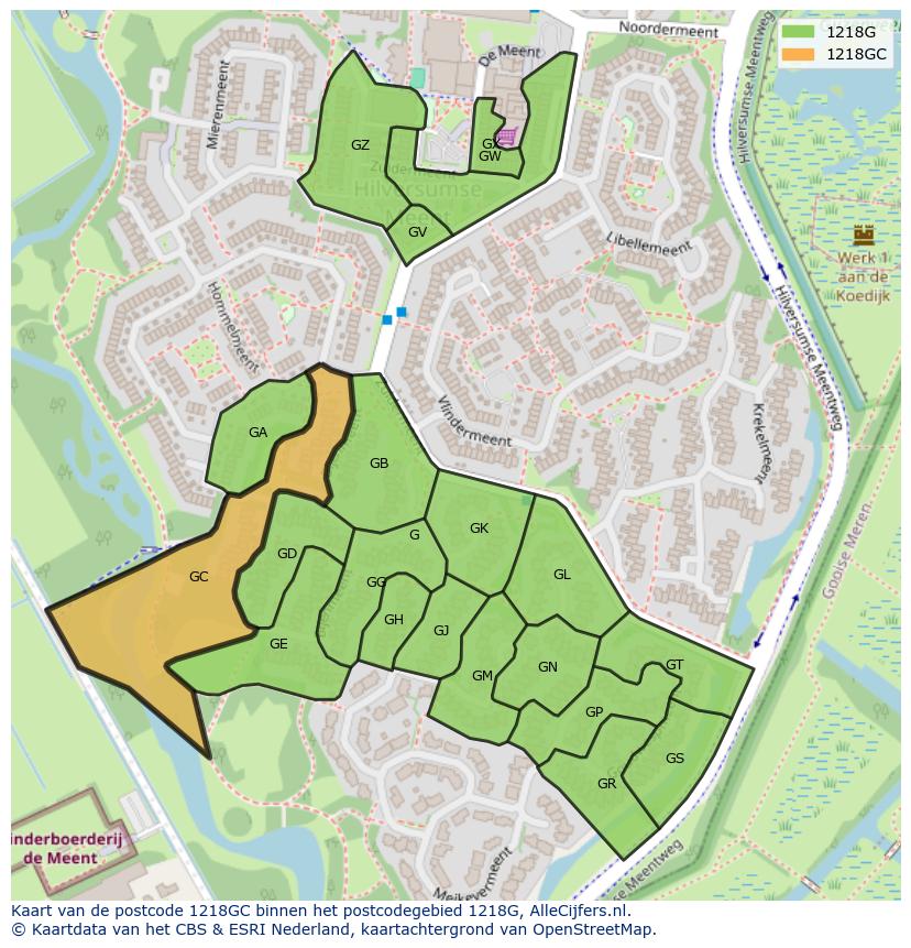 Afbeelding van het postcodegebied 1218 GC op de kaart.