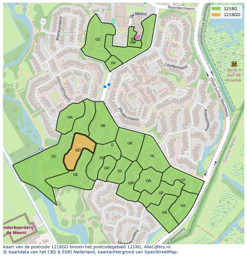 Afbeelding van het postcodegebied 1218 GD op de kaart.
