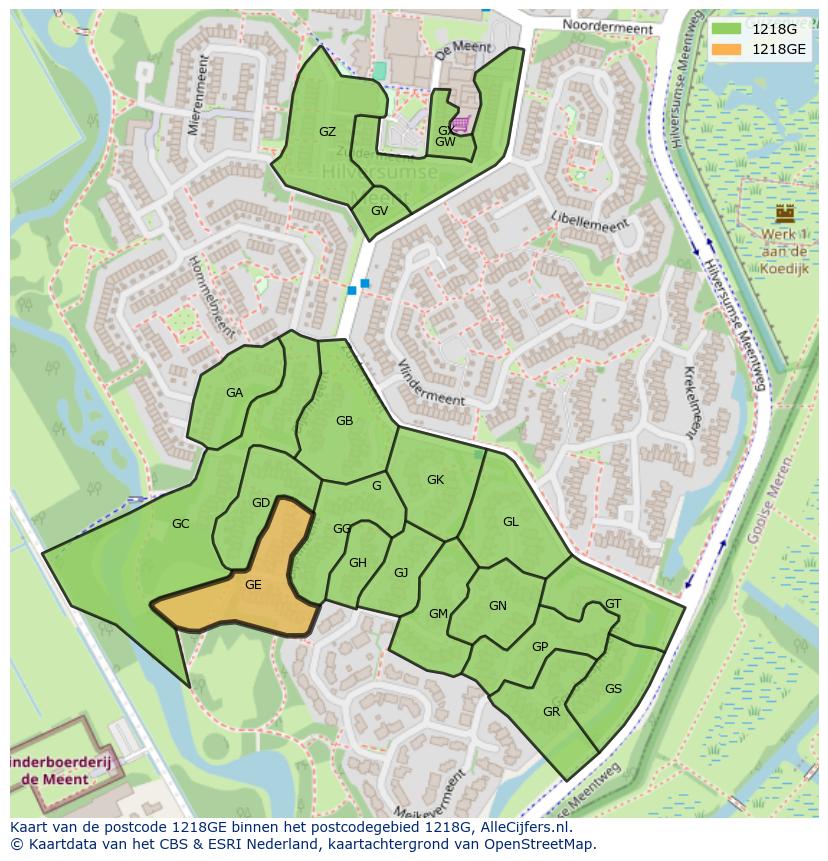 Afbeelding van het postcodegebied 1218 GE op de kaart.
