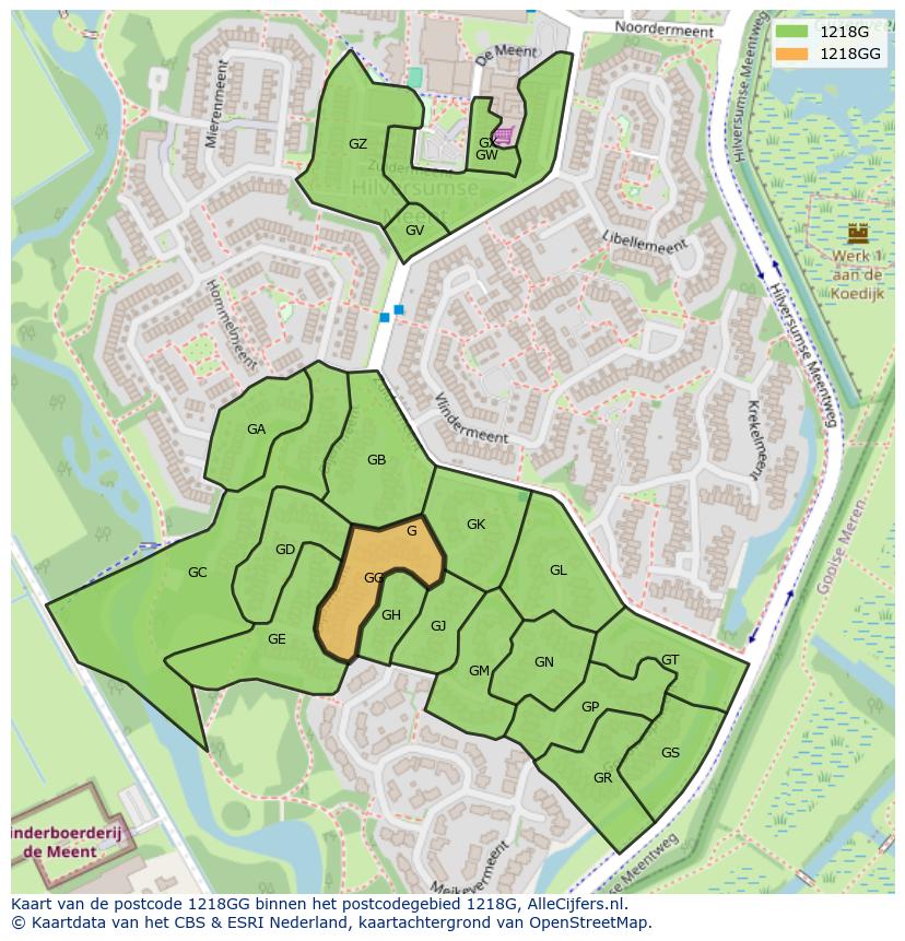 Afbeelding van het postcodegebied 1218 GG op de kaart.