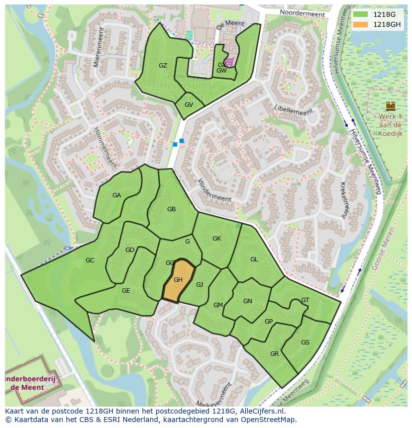 Afbeelding van het postcodegebied 1218 GH op de kaart.